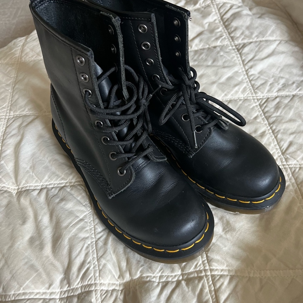 Dr. Martens Black Boots with Yellow Stitching